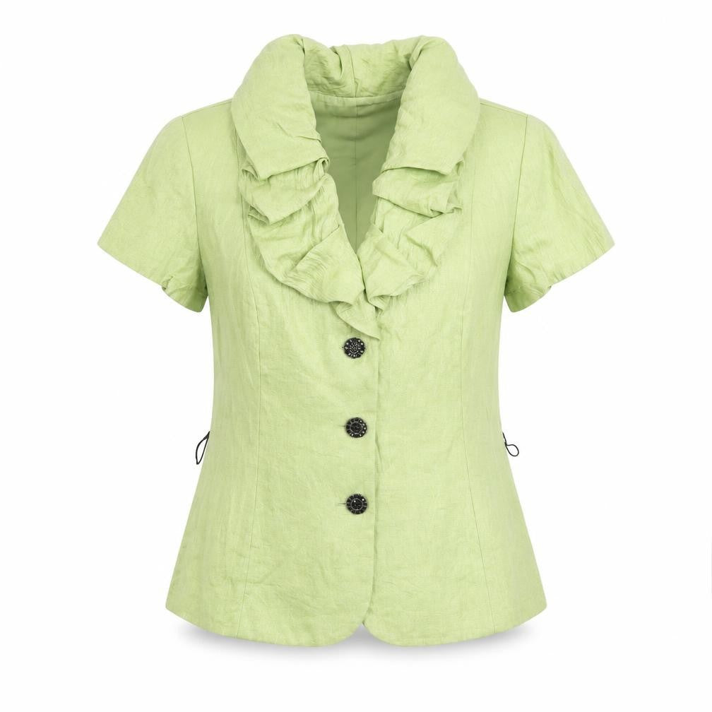 Front view of Adrianna Papell Women Green Ruffle Collared Blouse, size 12