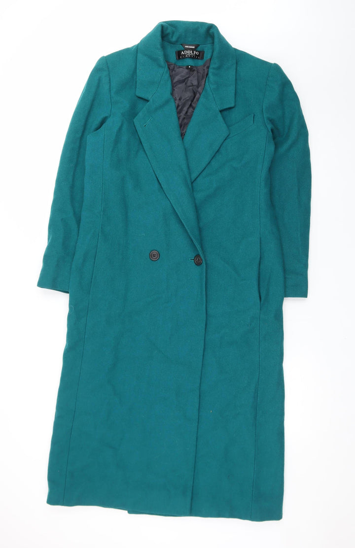 Adolfo Classics Women's Green Wool Long Overcoat Size 8