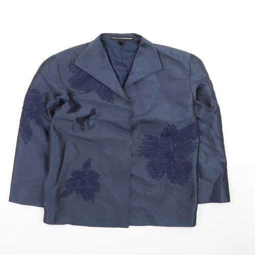 Linda Allard Ellen Tracy Blue Petite Silk Floral Blazer Women’s Size 8