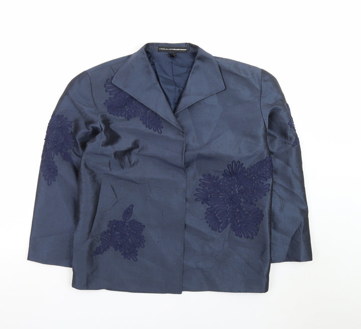 Linda Allard Ellen Tracy Blue Petite Silk Floral Blazer Women’s Size 8