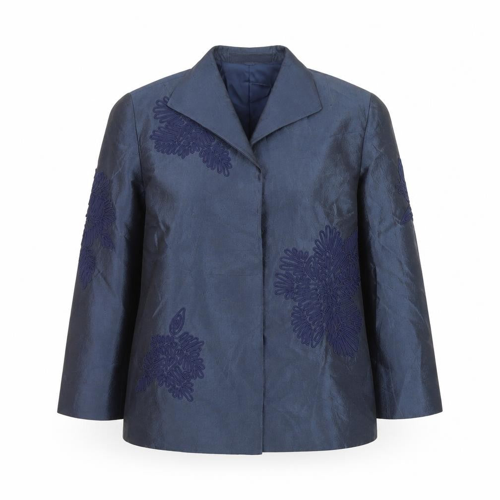 Linda Allard Ellen Tracy Blue Petite Silk Floral Blazer Women’s Size 8