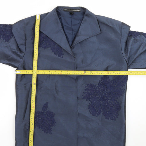 Linda Allard Ellen Tracy Blue Petite Silk Floral Blazer Women’s Size 8
