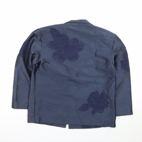 Linda Allard Ellen Tracy Blue Petite Silk Floral Blazer Women’s Size 8