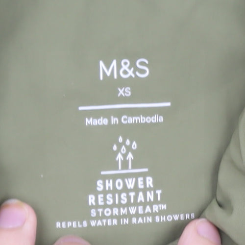 Marks and Spencer Women’s Green XS Parka Coat Hooded Shower Resistant