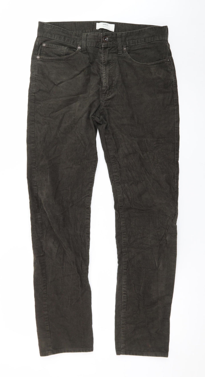Marks and Spencer Men's Brown Slim Fit Corduroy Chino Trousers Size 32