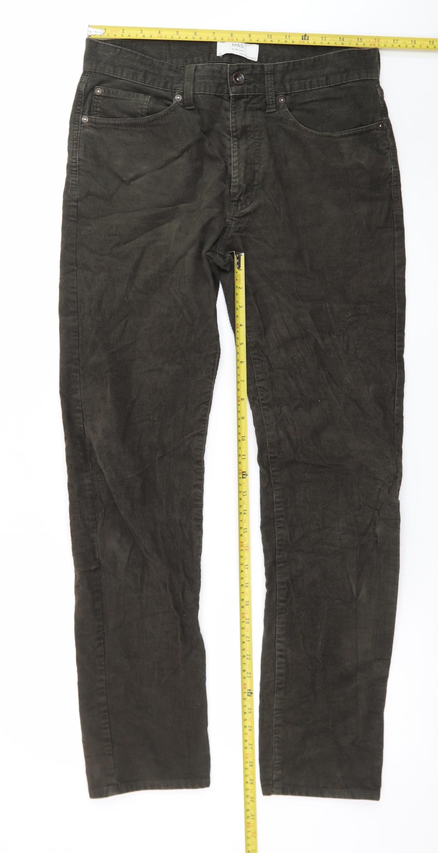 Marks and Spencer Men's Brown Slim Fit Corduroy Chino Trousers Size 32