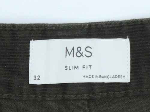 Marks and Spencer Men's Brown Slim Fit Corduroy Chino Trousers Size 32