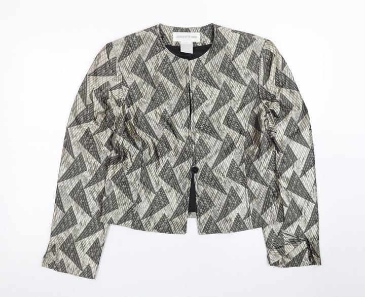 Jones New York Women's Beige Black Geometric Blazer Size 10 Regular Fit