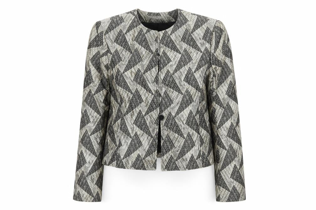 Jones New York Women's Beige Black Geometric Blazer Size 10 Regular Fit