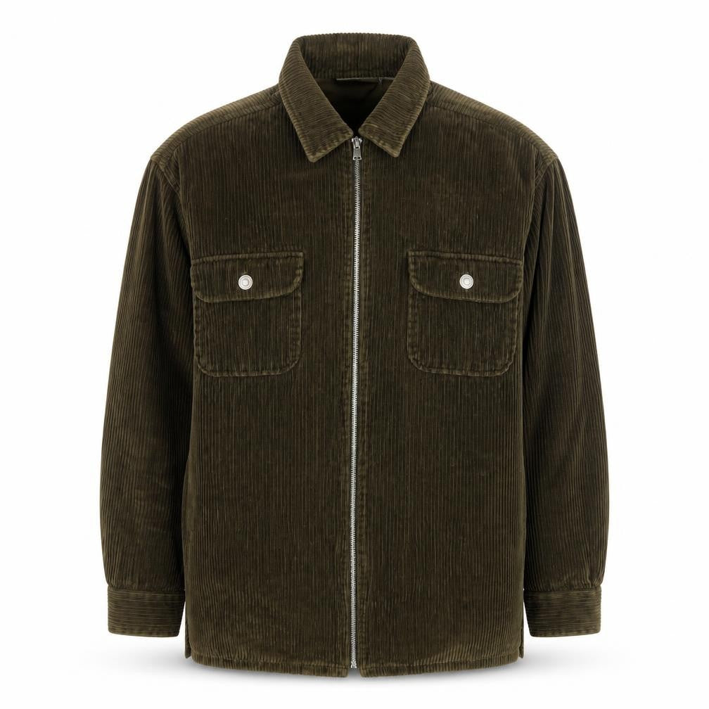 Front view of Giorgio Men's Brown Corduroy Zip Jacket, size 38, Regular Fit