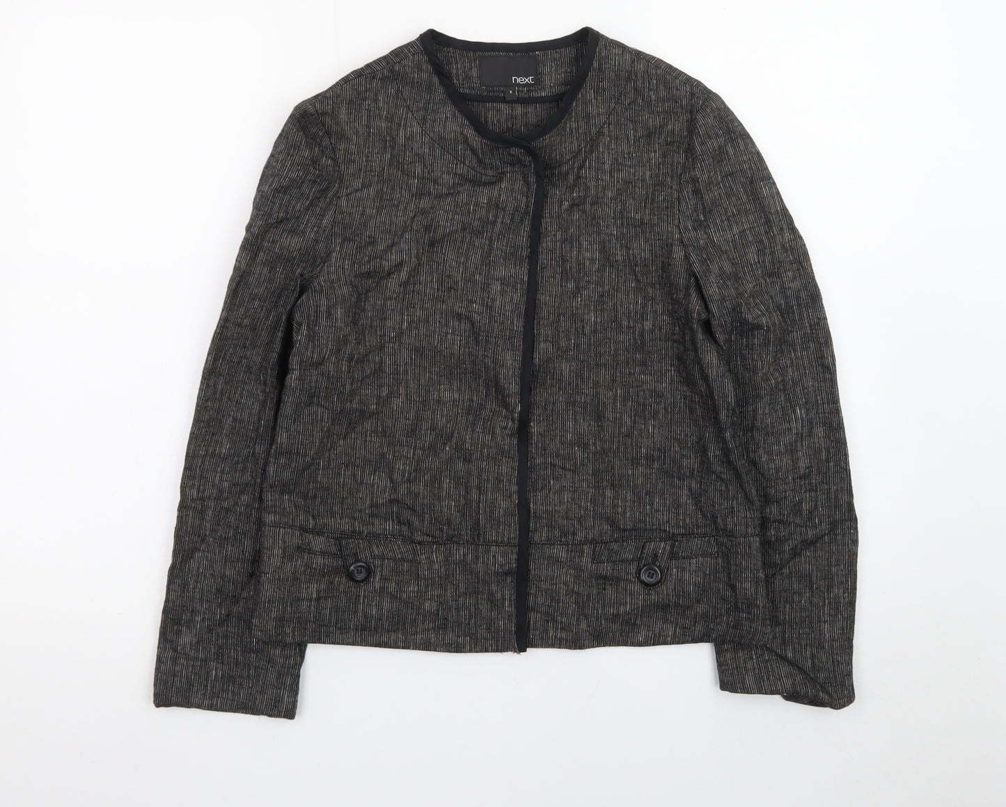 Next Women Black Linen Blend Cropped Jacket Size 8 Classic Style