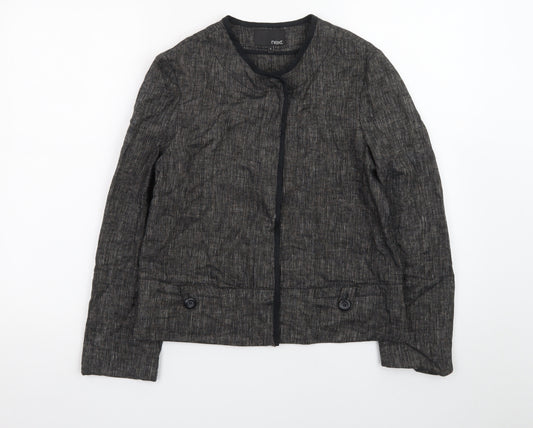 Next Women Black Linen Blend Cropped Jacket Size 8 Classic Style