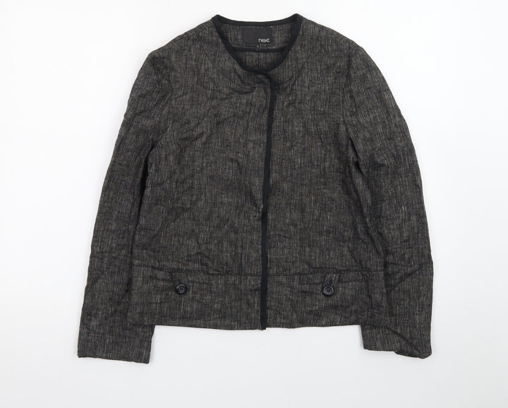 Next Women Black Linen Blend Cropped Jacket Size 8 Classic Style