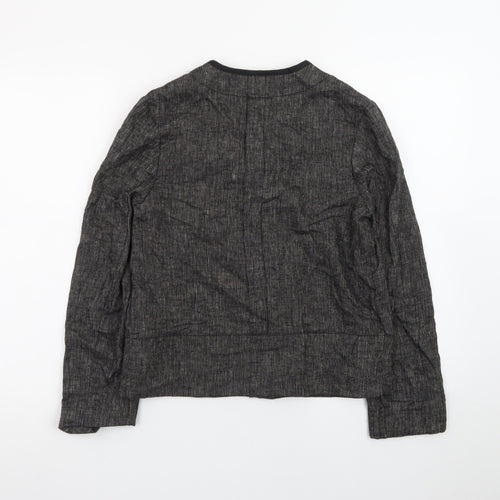 Next Women Black Linen Blend Cropped Jacket Size 8 Classic Style