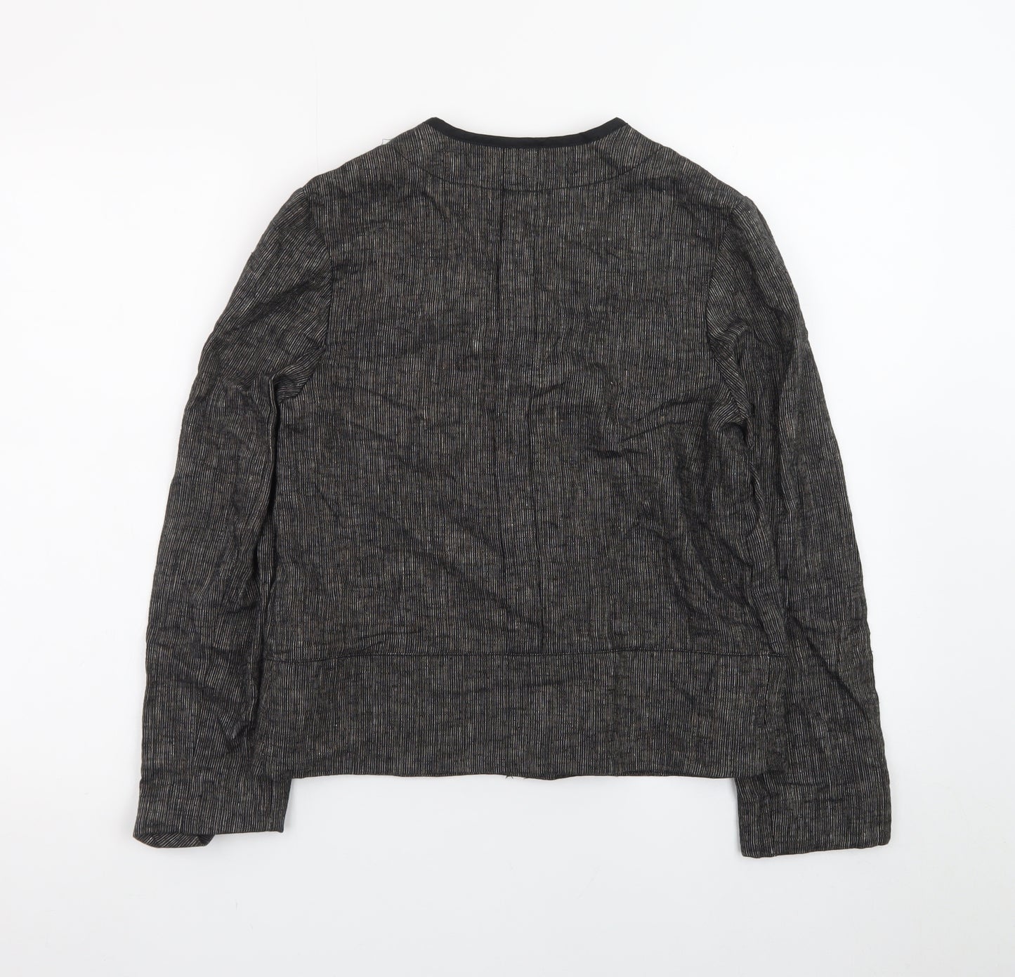 Next Women Black Linen Blend Cropped Jacket Size 8 Classic Style