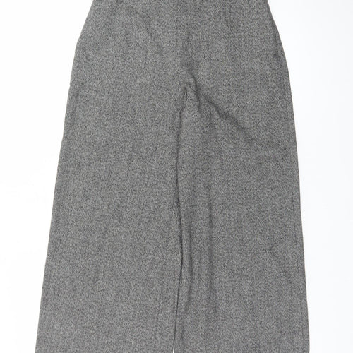 Zara Women Grey Herringbone Wide-Leg Cropped Trousers XS