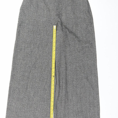 Zara Women Grey Herringbone Wide-Leg Cropped Trousers XS