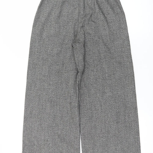 Zara Women Grey Herringbone Wide-Leg Cropped Trousers XS