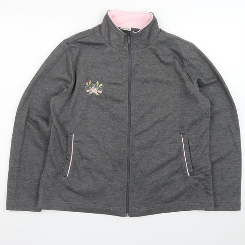 Damart Womens Grey Embroidered Fleece Jacket Size 14/16