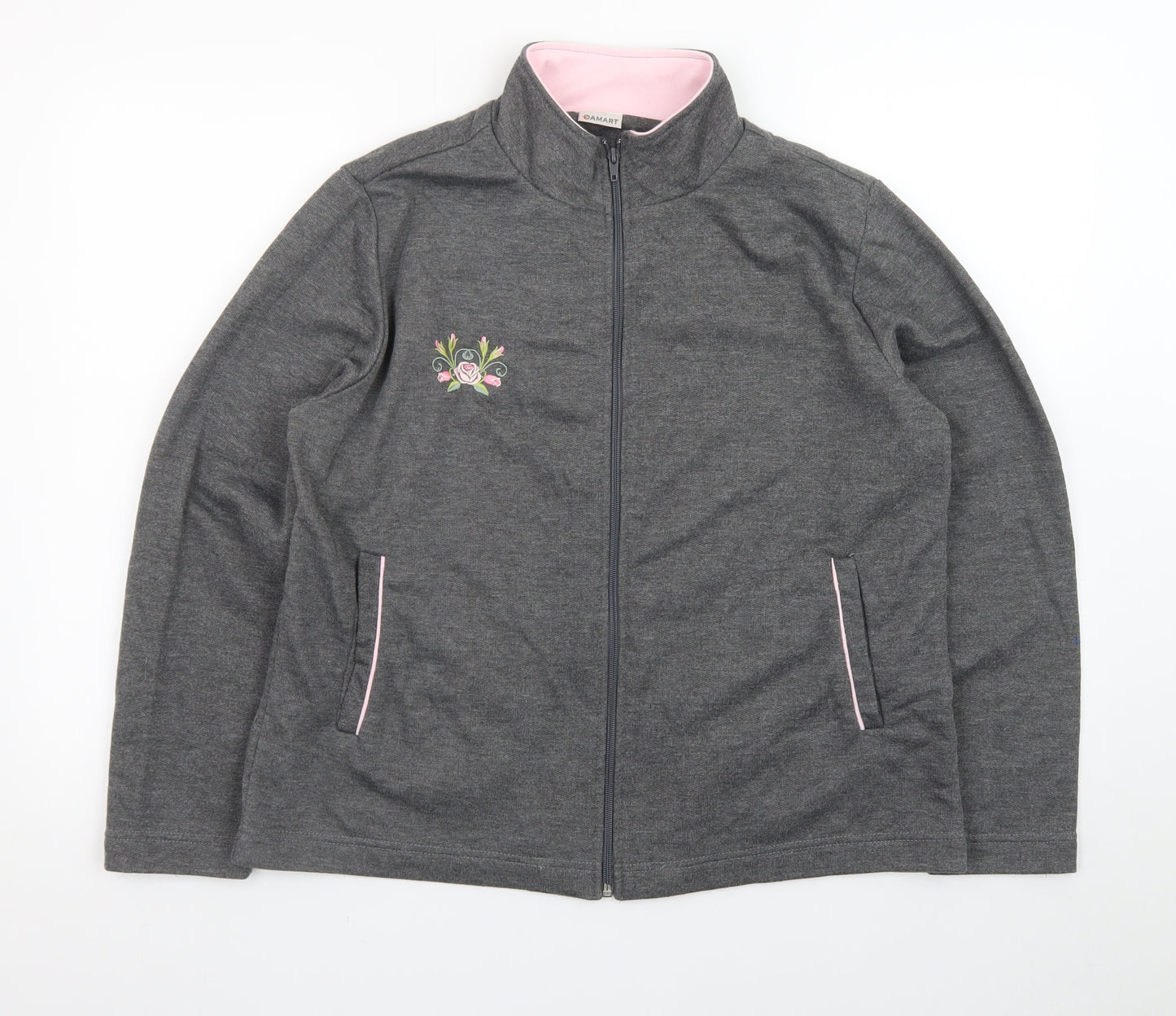 Damart Womens Grey Embroidered Fleece Jacket Size 14/16