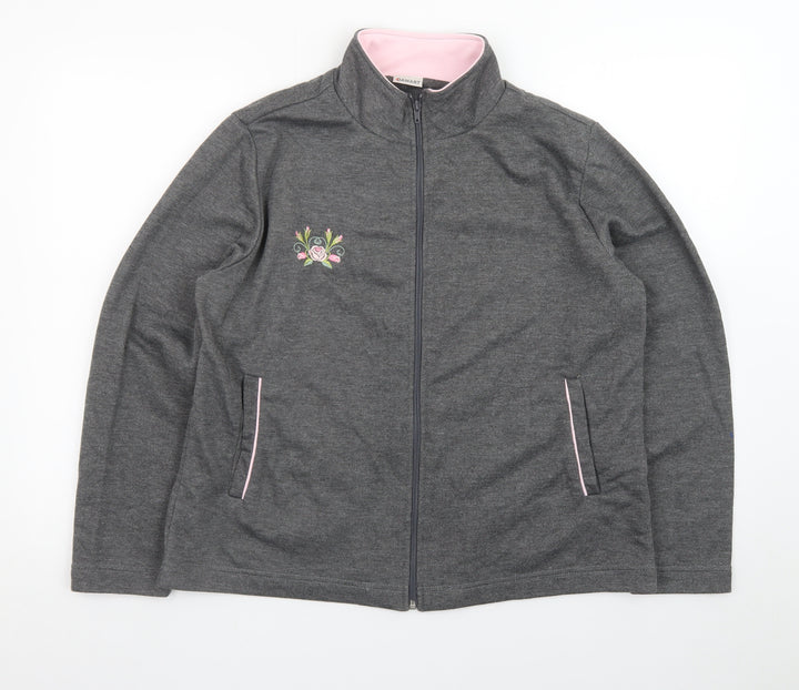 Damart Womens Grey Embroidered Fleece Jacket Size 14/16