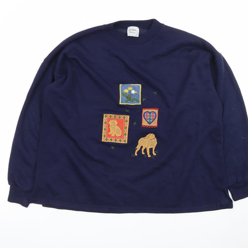 Acorn Leisure Women's Navy Blue Embroidered Pullover Sweatshirt L/XL