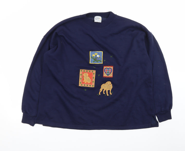 Acorn Leisure Women's Navy Blue Embroidered Pullover Sweatshirt L/XL