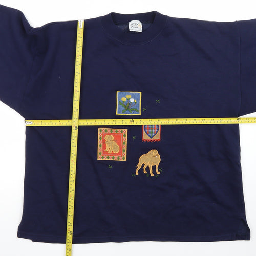 Acorn Leisure Women's Navy Blue Embroidered Pullover Sweatshirt L/XL