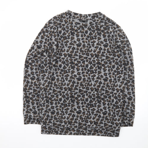 Topshop Women’s Grey Leopard Print Long Sleeve Jersey Top Size 8
