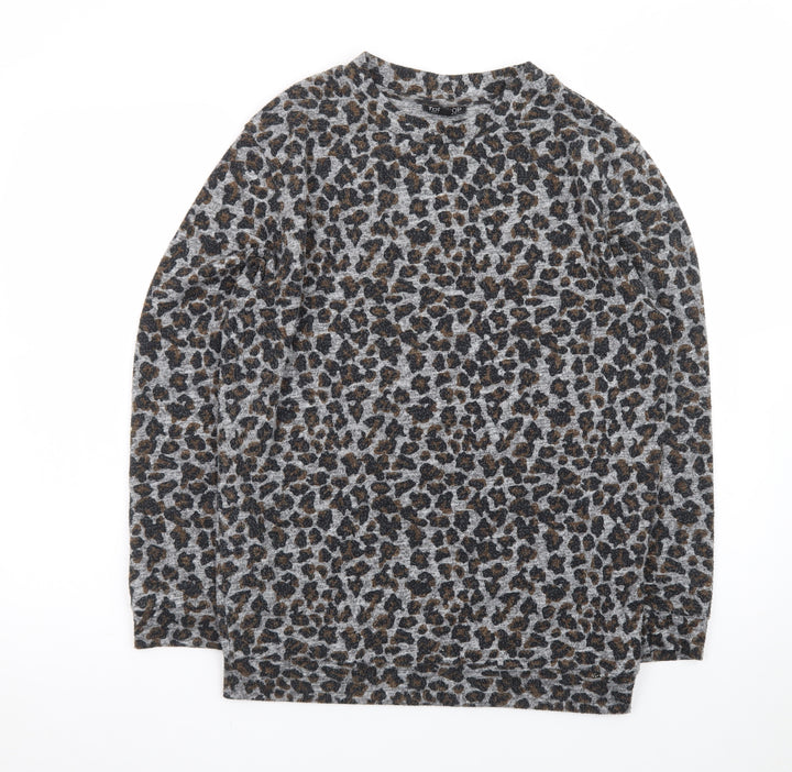 Topshop Women’s Grey Leopard Print Long Sleeve Jersey Top Size 8