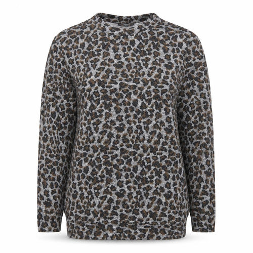 Topshop Women’s Grey Leopard Print Long Sleeve Jersey Top Size 8