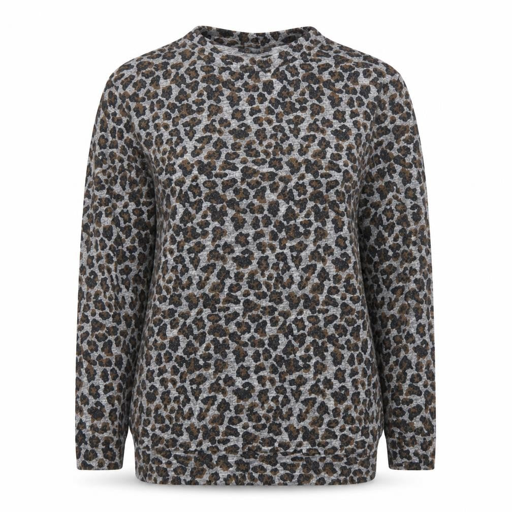 Topshop Women’s Grey Leopard Print Long Sleeve Jersey Top Size 8