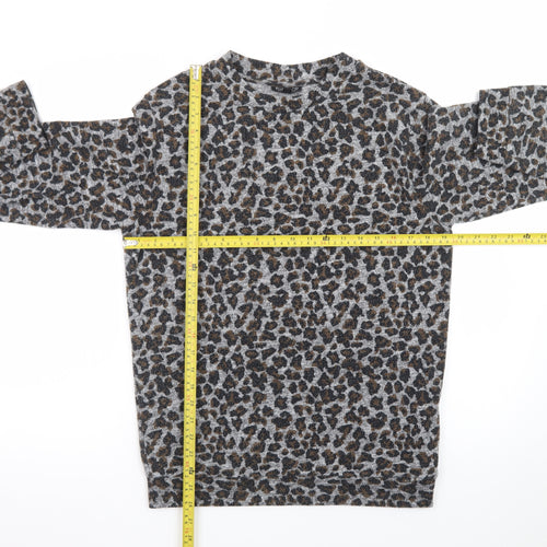 Topshop Women’s Grey Leopard Print Long Sleeve Jersey Top Size 8