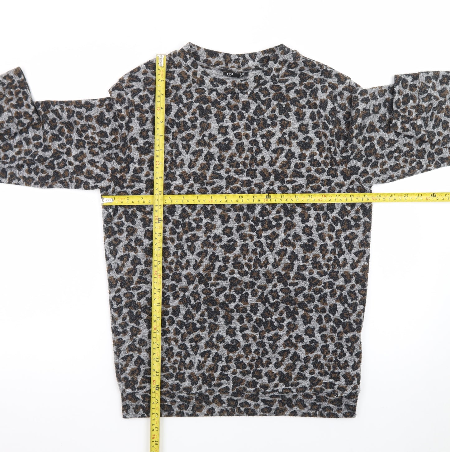 Topshop Women’s Grey Leopard Print Long Sleeve Jersey Top Size 8