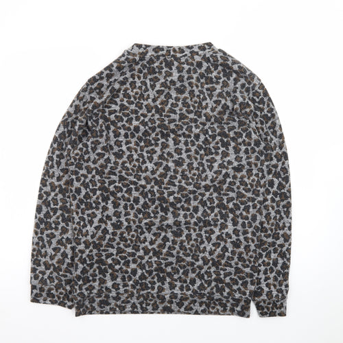 Topshop Women’s Grey Leopard Print Long Sleeve Jersey Top Size 8