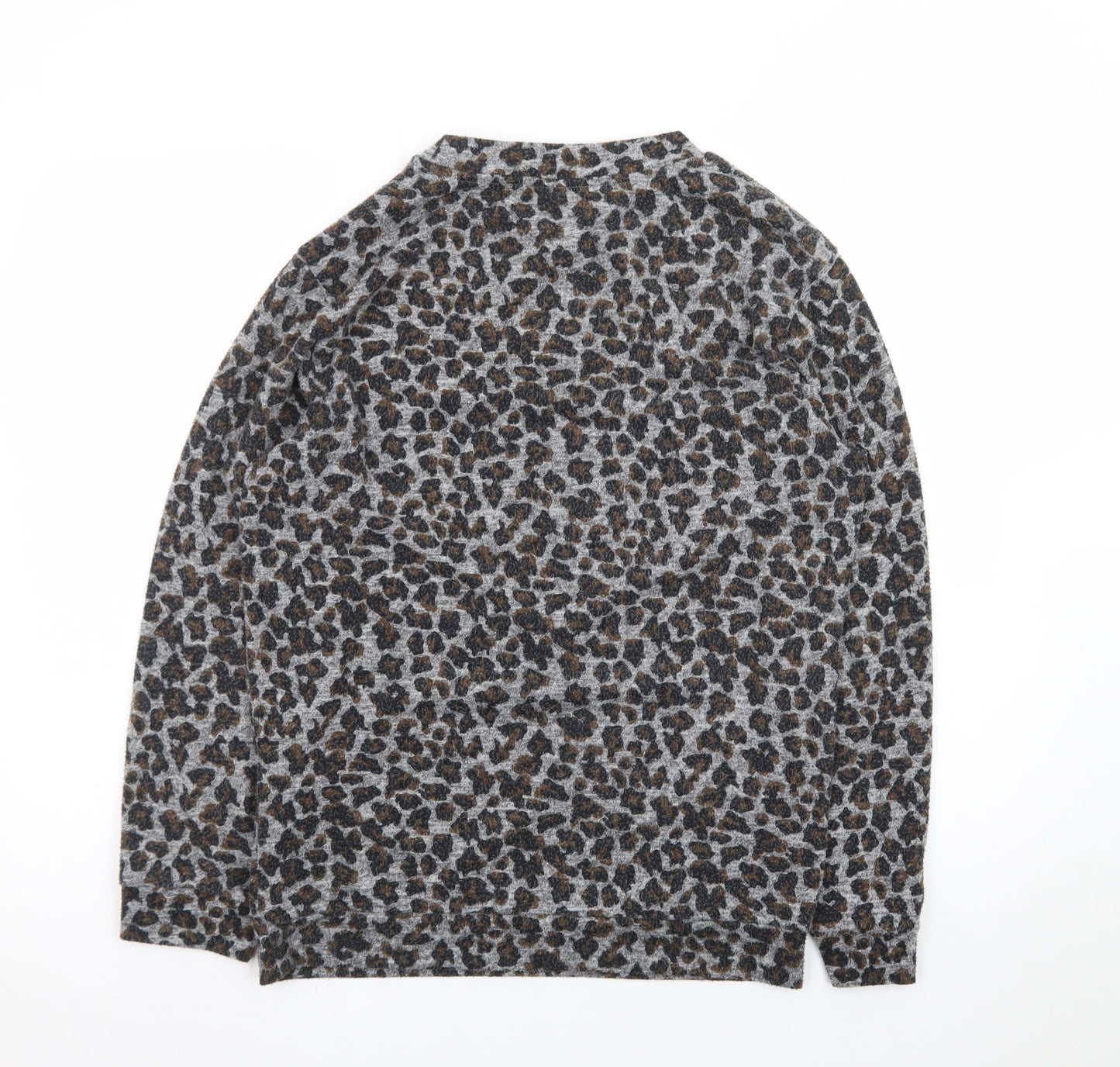 Topshop Women’s Grey Leopard Print Long Sleeve Jersey Top Size 8