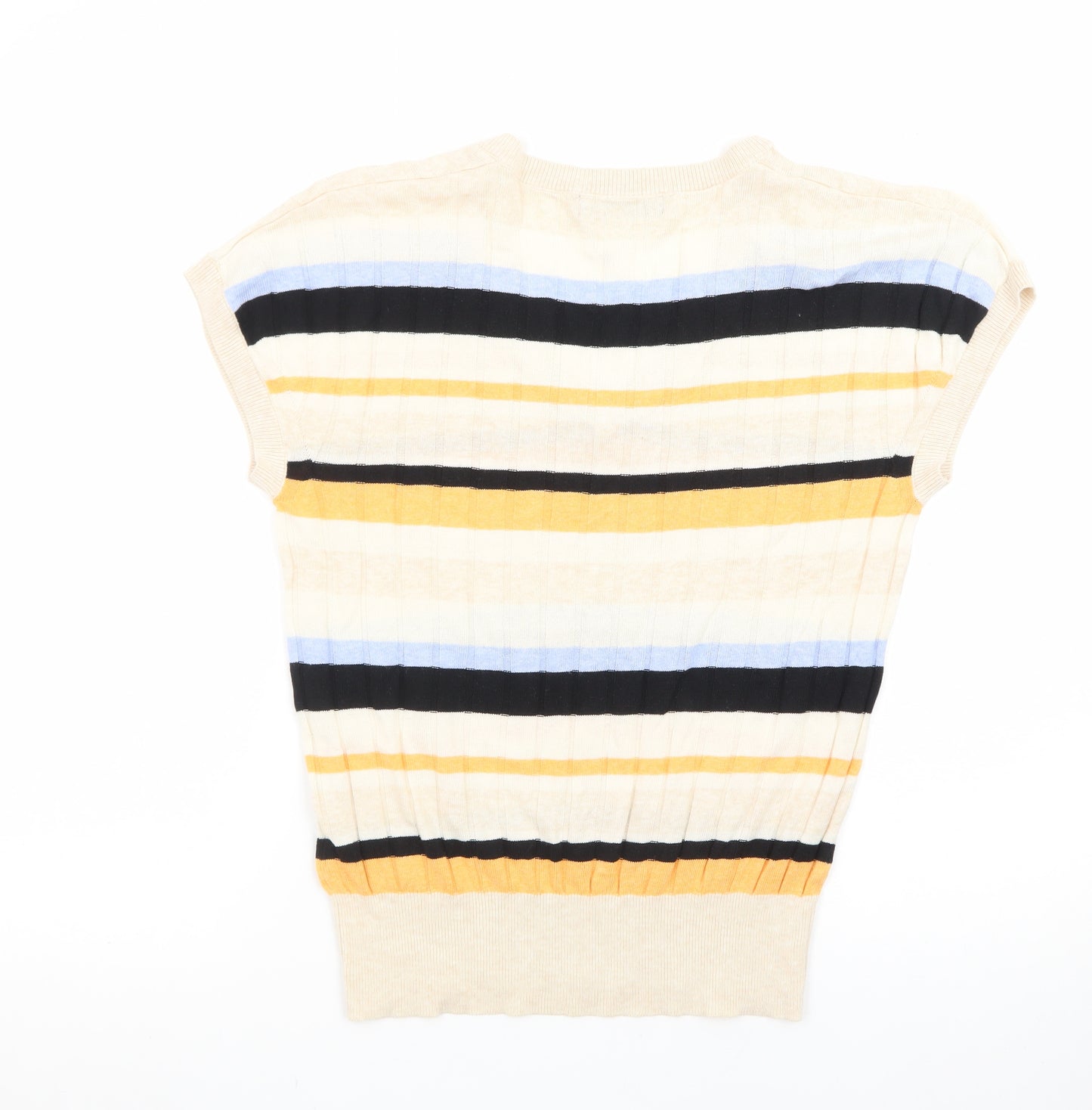 Marks and Spencer Women's Multicoloured V-Neck Striped Short Sleeve Jumper M