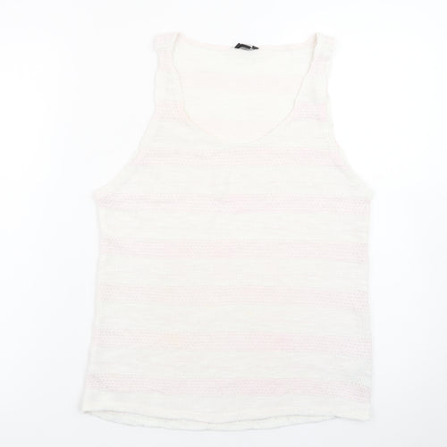 Topshop Women White Knit Tank Top Size 12 Sleeveless Summer Casual