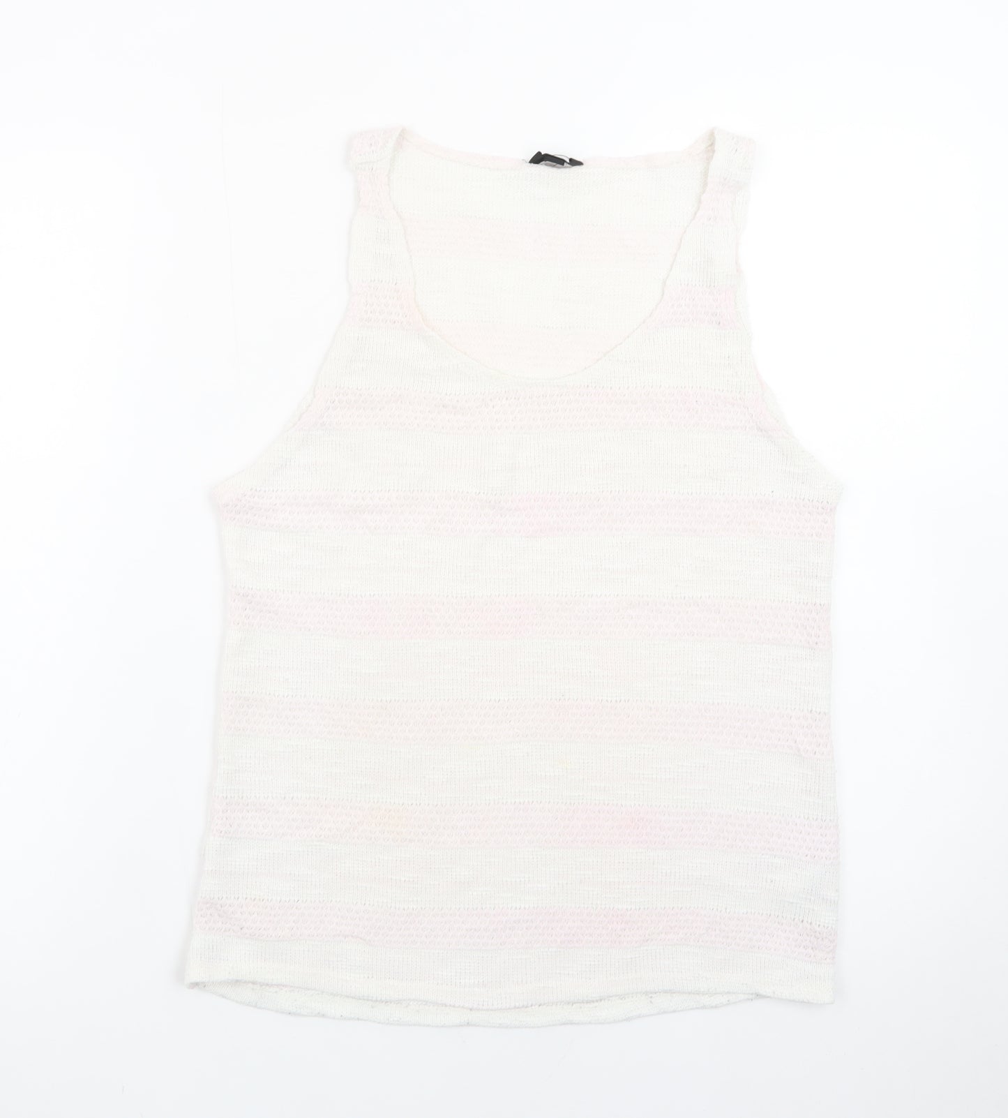 Topshop Women White Knit Tank Top Size 12 Sleeveless Summer Casual