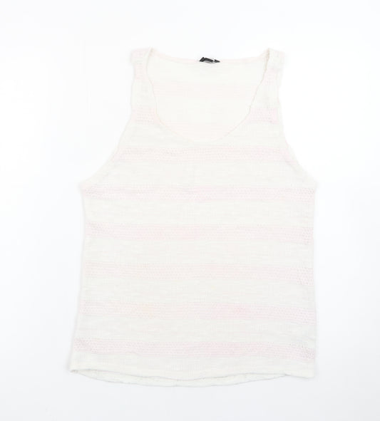 Topshop Women White Knit Tank Top Size 12 Sleeveless Summer Casual