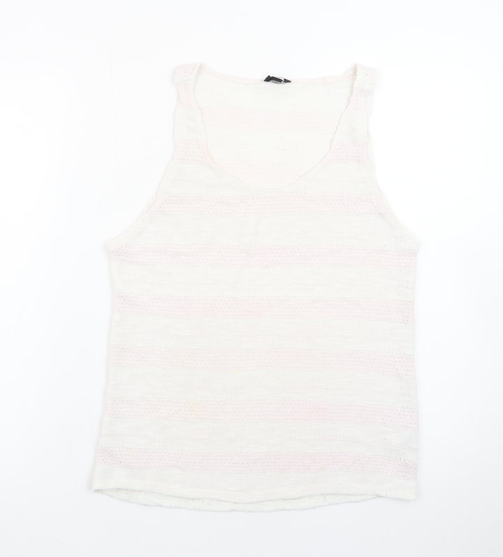 Topshop Women White Knit Tank Top Size 12 Sleeveless Summer Casual