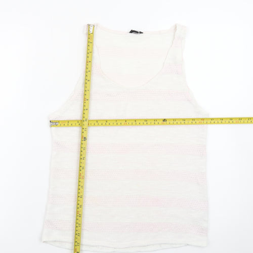 Topshop Women White Knit Tank Top Size 12 Sleeveless Summer Casual