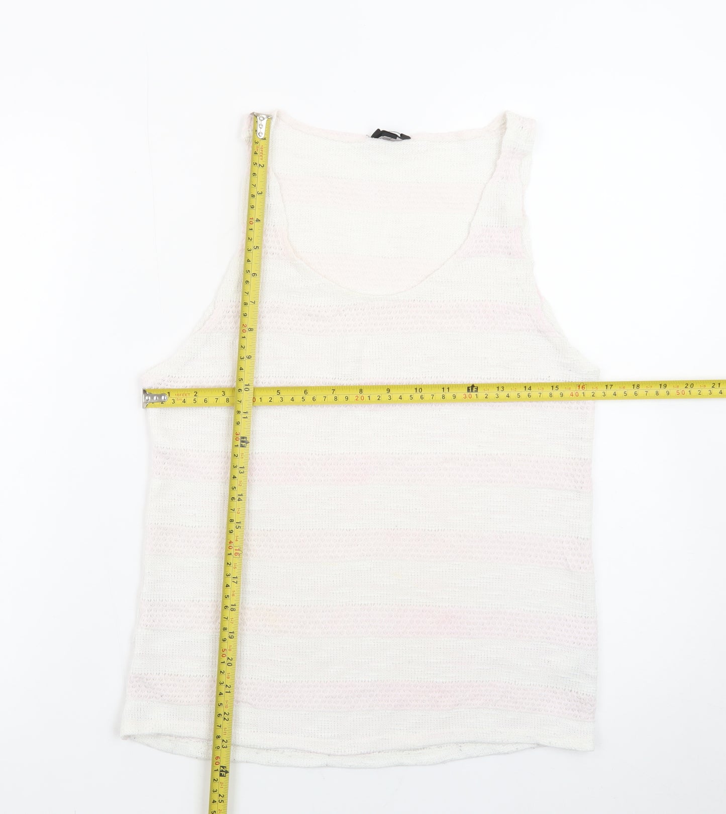 Topshop Women White Knit Tank Top Size 12 Sleeveless Summer Casual