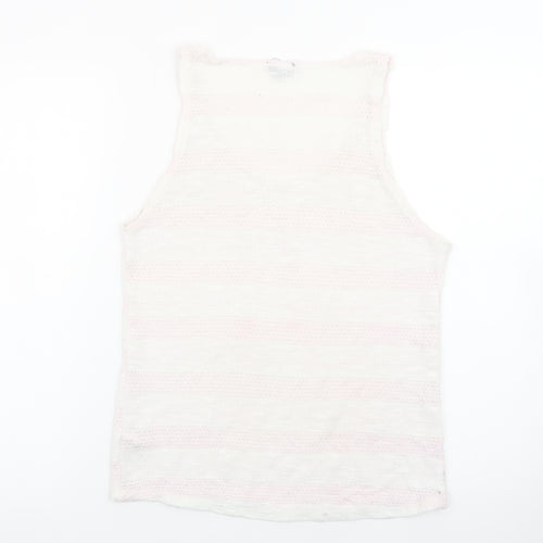 Topshop Women White Knit Tank Top Size 12 Sleeveless Summer Casual