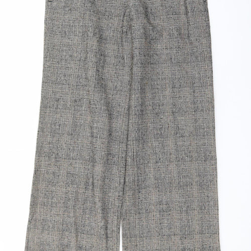 Zara Women Grey Check Wide-Leg Trousers Size 14