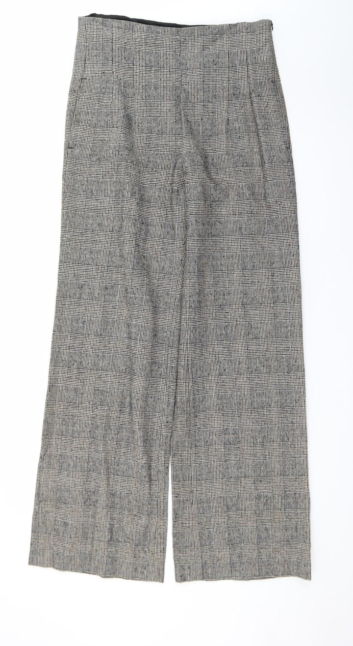 Zara Women Grey Check Wide-Leg Trousers Size 14