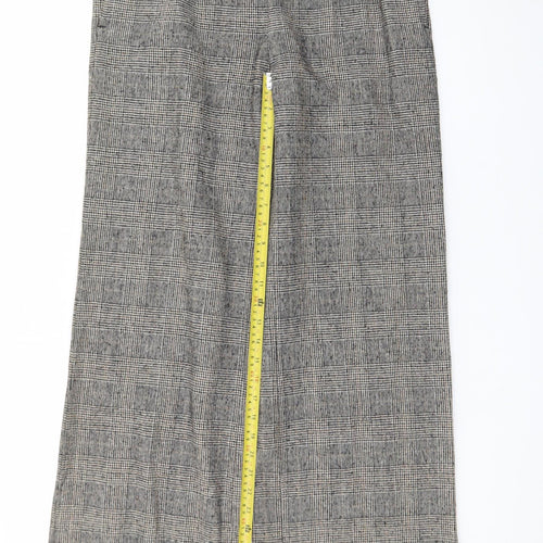 Zara Women Grey Check Wide-Leg Trousers Size 14