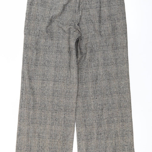 Zara Women Grey Check Wide-Leg Trousers Size 14