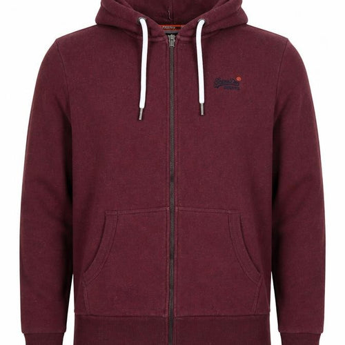 Superdry Men's Red Full Zip Hoodie M Regular Fit Fleece