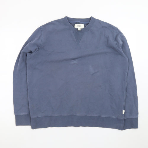 Marks and Spencer Men's Blue L Pullover Sweatshirt Crew Neck Cotton
